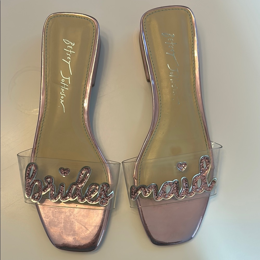 Betsey Johnson Pink Slide Sandals with Chain Detail